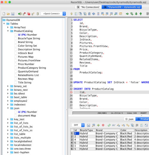 RazorSQL DynamoDB SQL GUI Tool for Mac