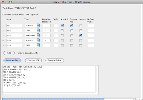 Oracle Create Table Tool