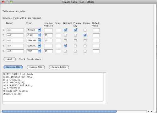 generate key in mac Create Table SQLite