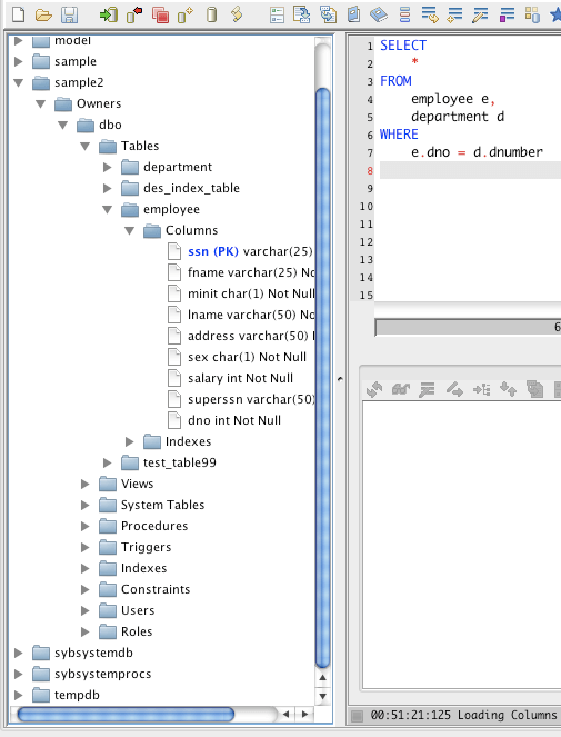 razorsql loading tables