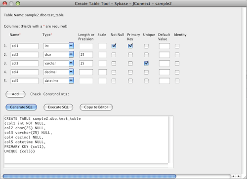 Sybase Create Table