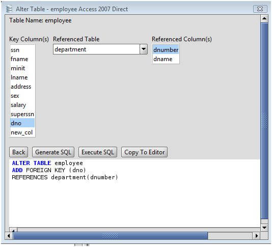 set foreign key razorsql