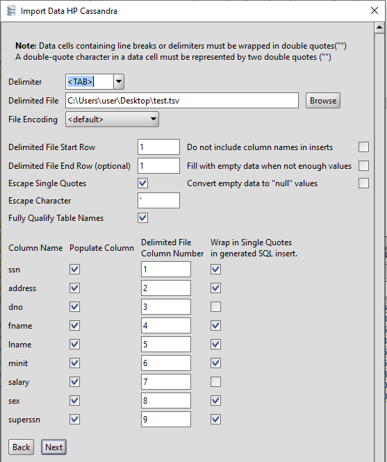 import csv to razorsql