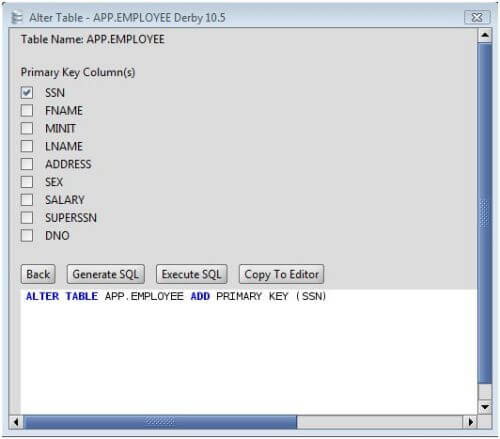 Derby Add Primary Key