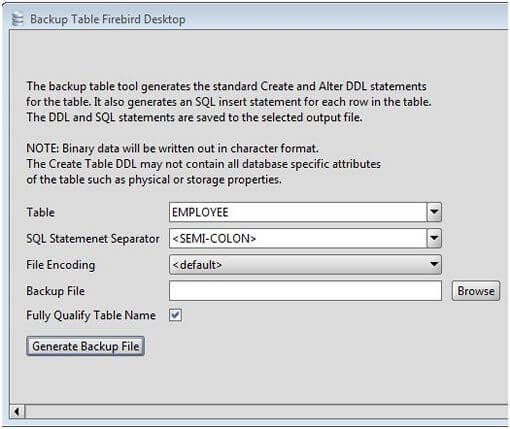 Firebird Table Backup Tool