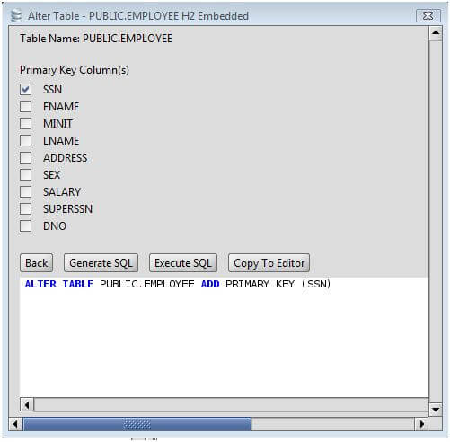 HSQLDB Add Primary Key