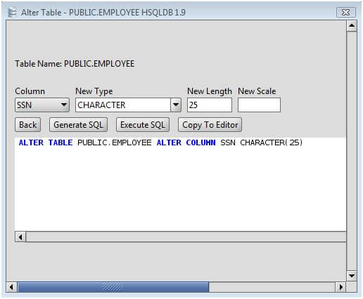 Hsqldb Change Column Type Of Hsqldb Database Table Columns Via The Alter Table Command