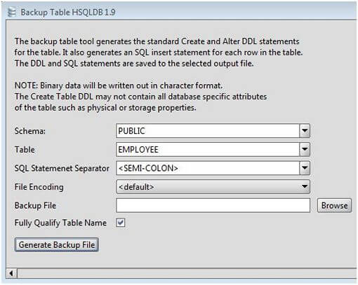 HSQLDB Table Backup Tool