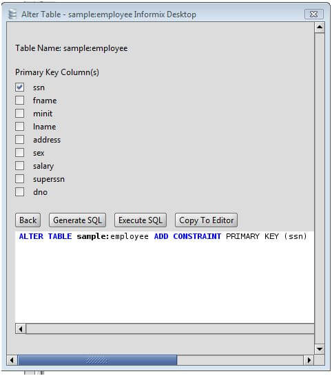 Informix Add Primary Key