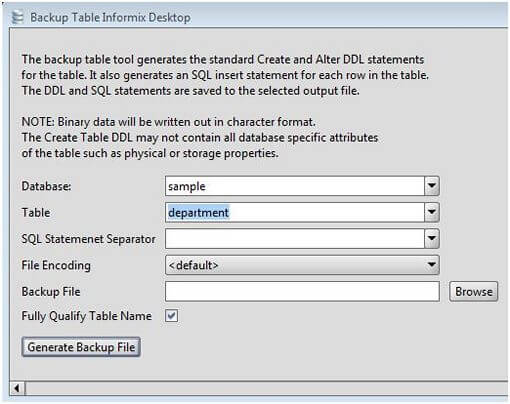Informix Table Backup Tool
