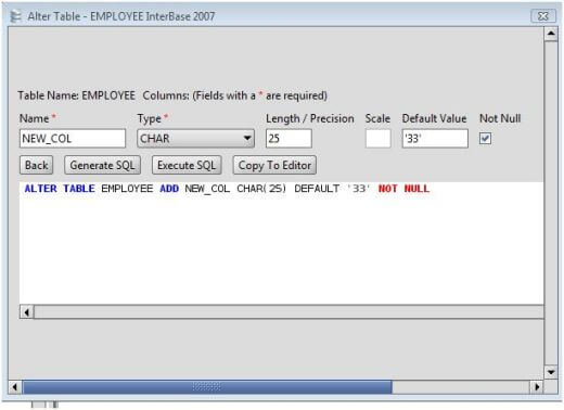 Interbase Add Column To Interbase Database Tables Via The Alter Table Command