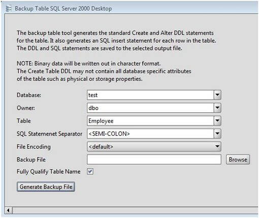 MS SQL Server Table Backup Tool