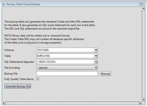 Oracle Table Backup Tool