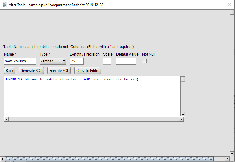 Redshift Alter Table Add Column Tool