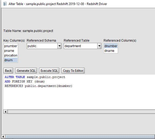 Redshift Add Foreign Keys via the Alter Table Command