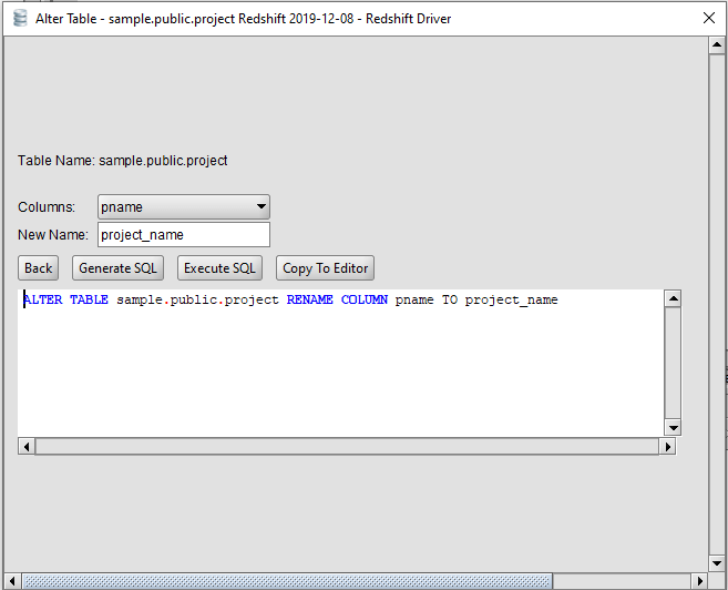 Alter table rename column