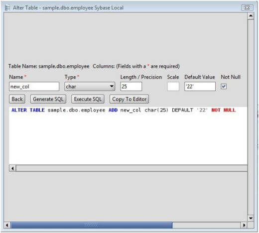 Sybase Add Column To Sybase Database Tables Via The Alter Table Command