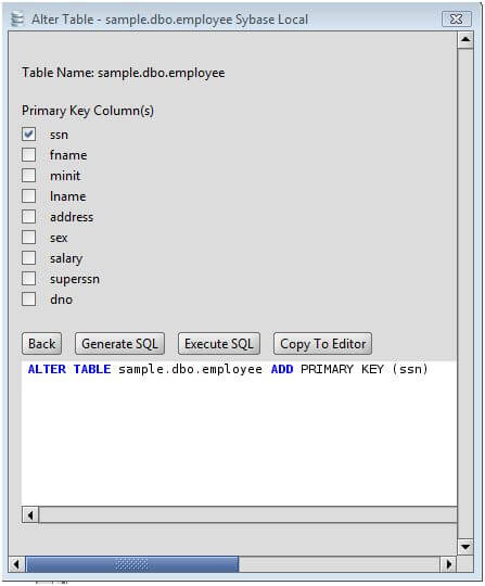 sql define primar ykey