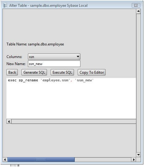 Sybase Rename A Column On An Sybase Database Table Using The Exec Sp Rename Procedure